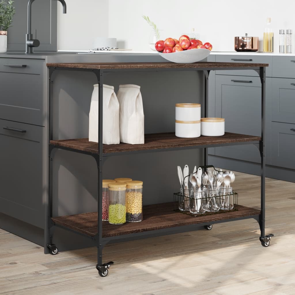 Kitchen Trolley Brown Oak 102x50x95 cm Plywood