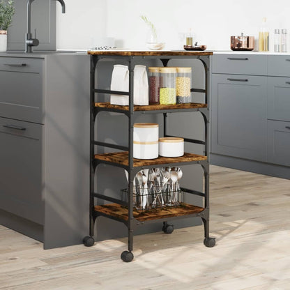 Smoked Oak Kitchen Trolley 45x35x89.5 cm Plywood