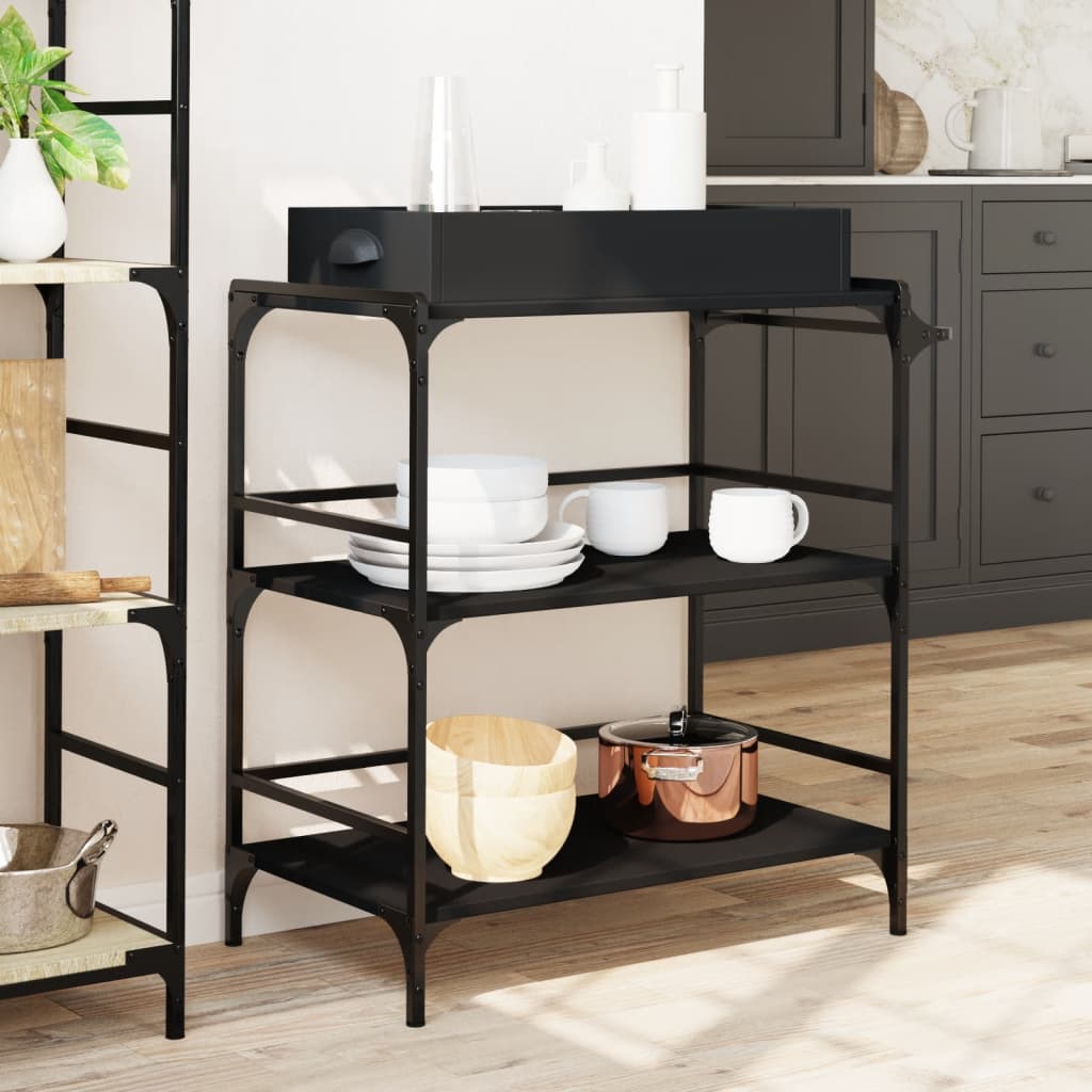 Black Kitchen Trolley 81.5x41x92.5 cm in Plywood