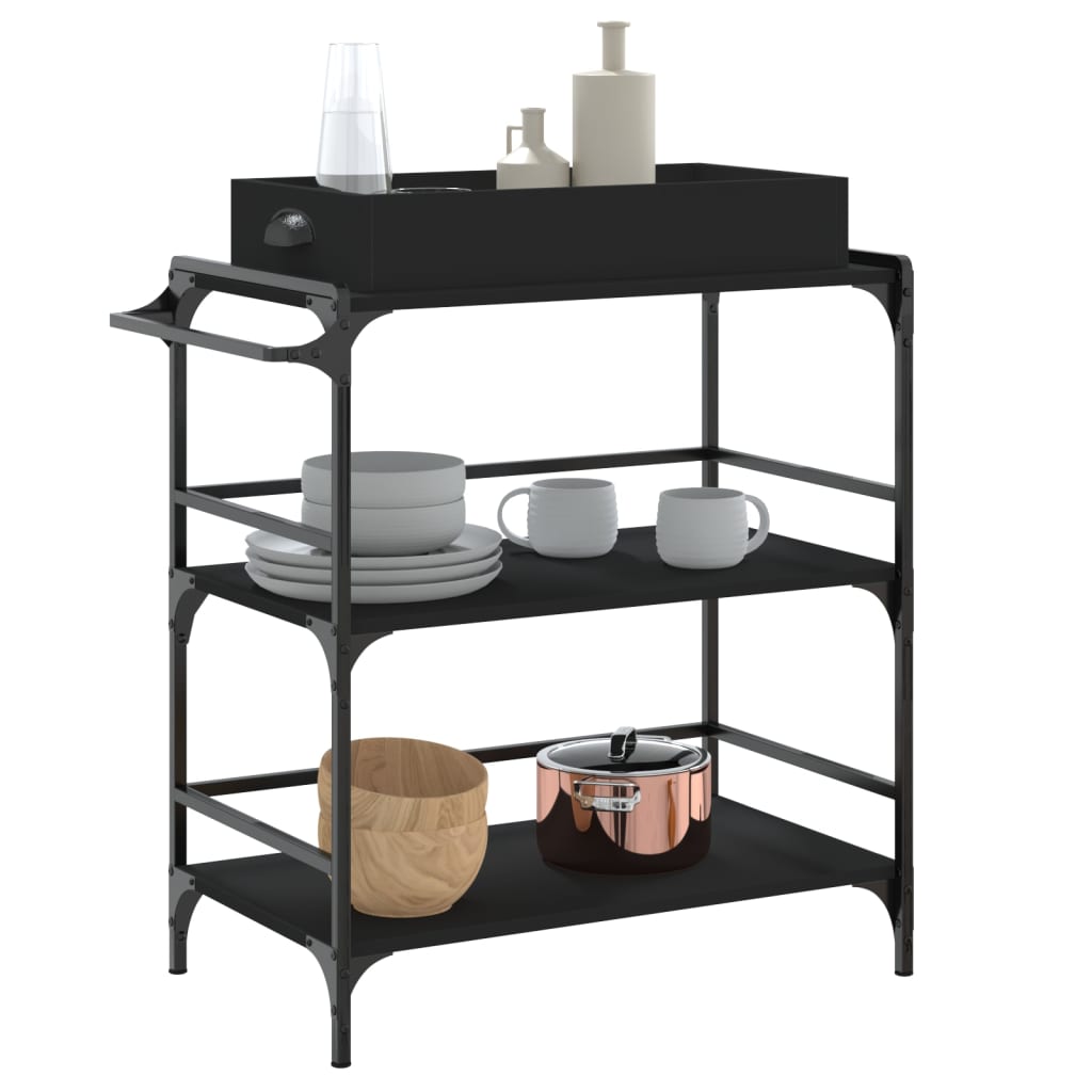 Black Kitchen Trolley 81.5x41x92.5 cm in Plywood