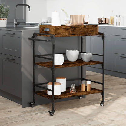 Carrello da Cucina Rovere Fumo 81,5x41x92,5cm Legno Multistrato