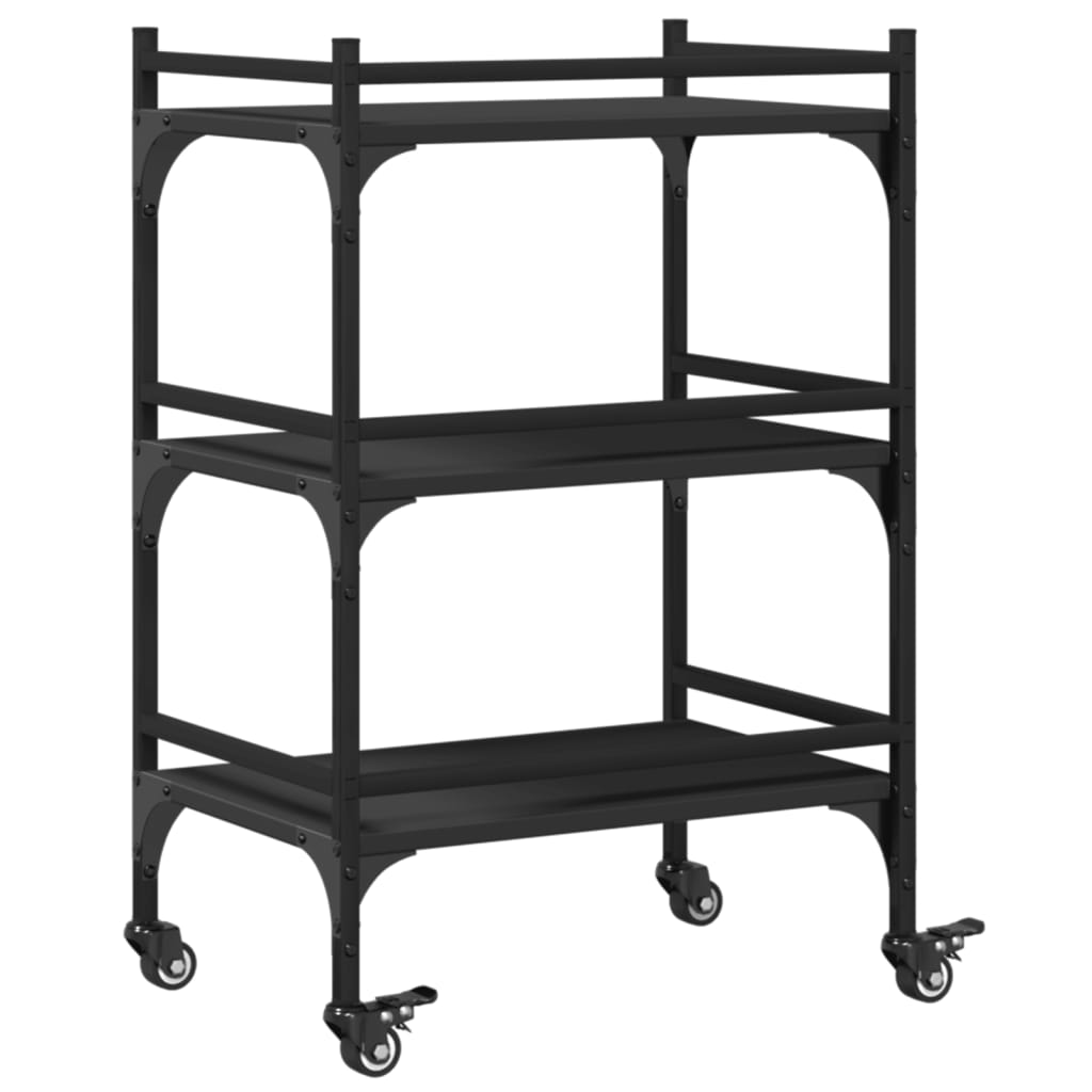 Black Kitchen Trolley 50x35x75.5 cm in Plywood