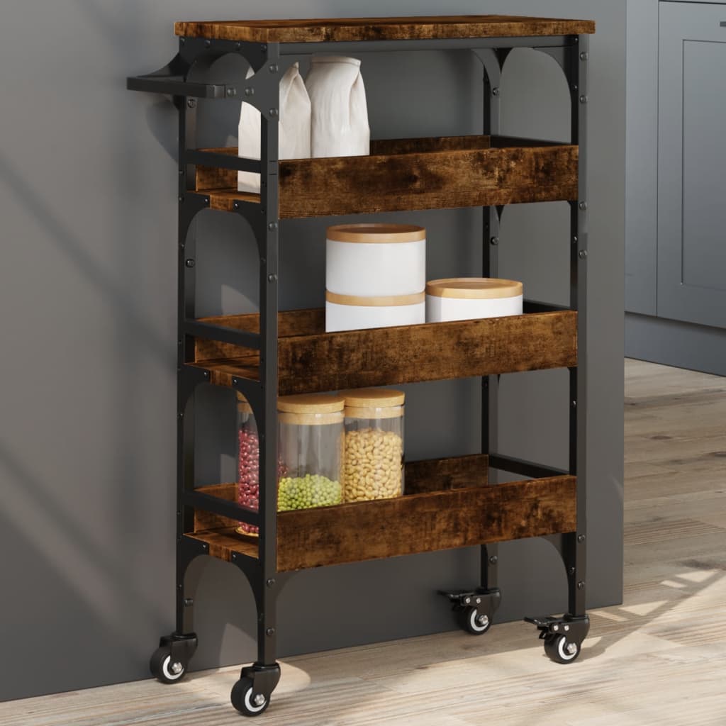 Smoked Oak Kitchen Trolley 53x20x76 cm in Plywood