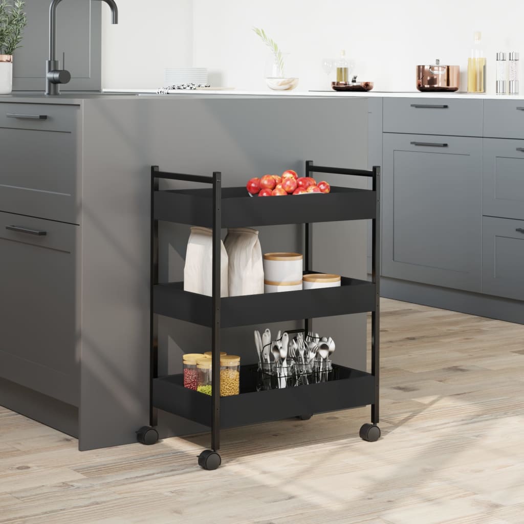 Black Kitchen Trolley 50x30x70 cm in Multilayer Wood