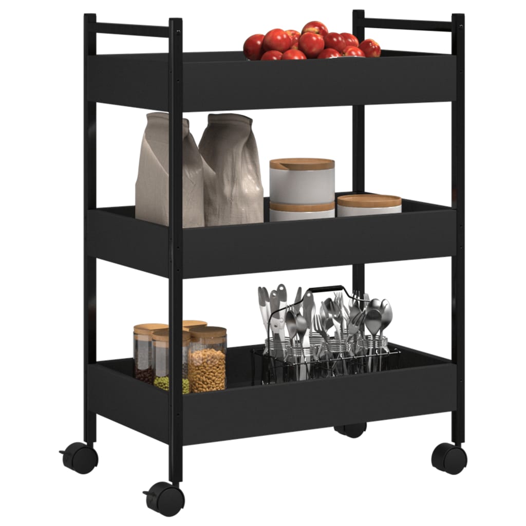 Black Kitchen Trolley 50x30x70 cm in Multilayer Wood