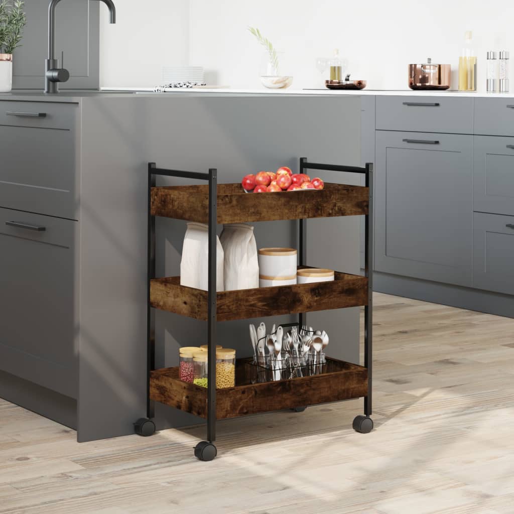 Smoked Oak Kitchen Trolley 50x30x70 cm in Plywood