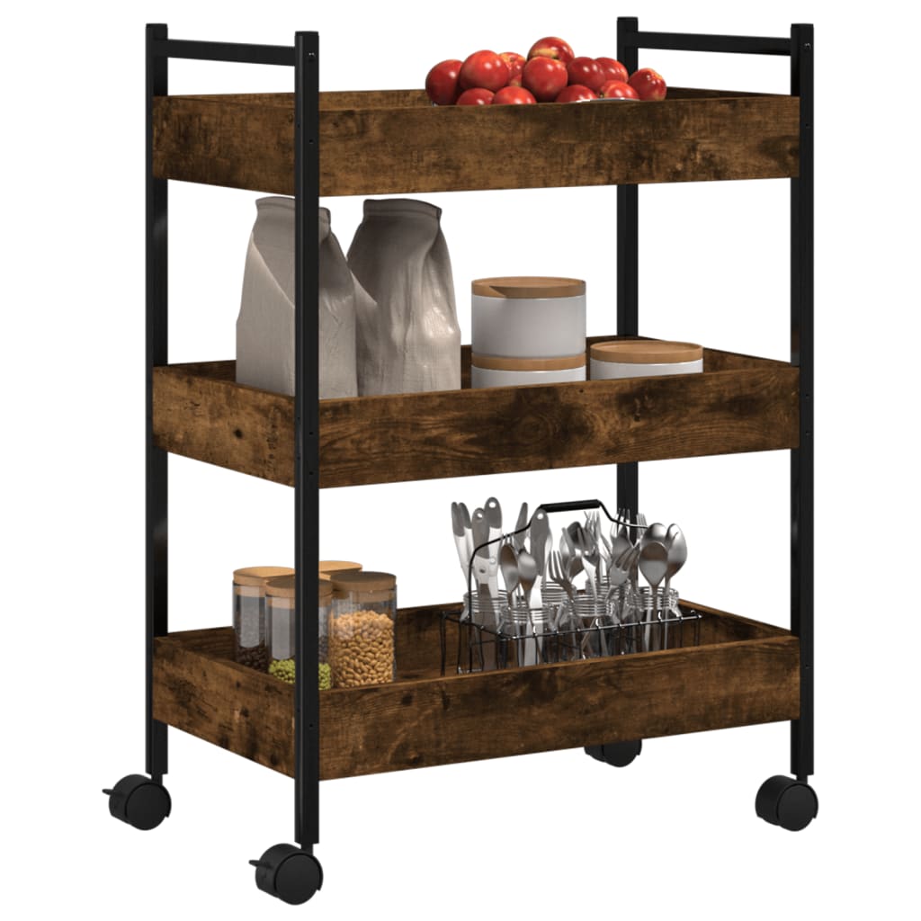 Smoked Oak Kitchen Trolley 50x30x70 cm in Plywood