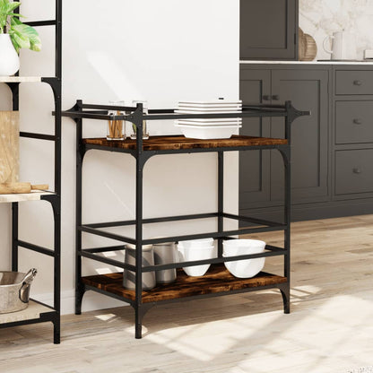 Smoked Oak Kitchen Trolley 82x40x78.5 cm Plywood