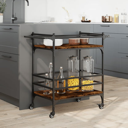 Smoked Oak Kitchen Trolley 82x40x78.5 cm Plywood