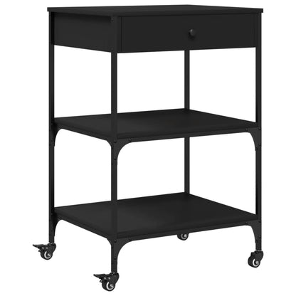 Black Kitchen Trolley 60x48x89.5 cm in Multilayer Wood