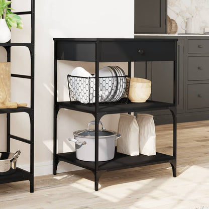 Black Kitchen Trolley 60x48x89.5 cm in Multilayer Wood