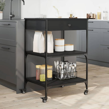 Black Kitchen Trolley 60x48x89.5 cm in Multilayer Wood