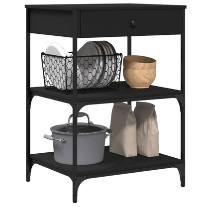 Black Kitchen Trolley 60x48x89.5 cm in Multilayer Wood