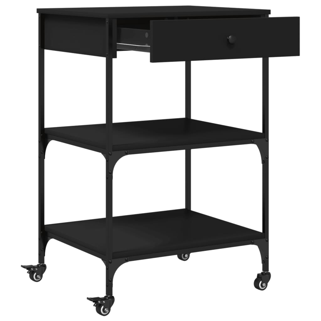 Black Kitchen Trolley 60x48x89.5 cm in Multilayer Wood