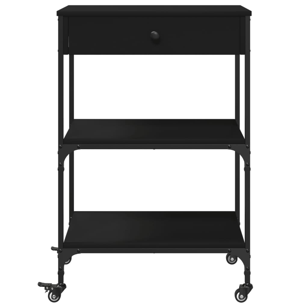 Black Kitchen Trolley 60x48x89.5 cm in Multilayer Wood