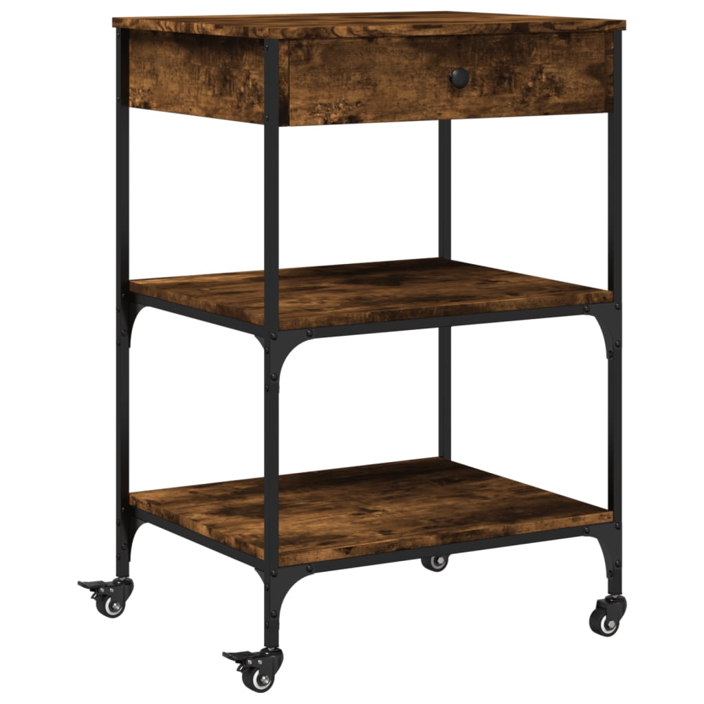 Smoked Oak Kitchen Trolley 60x48x89.5 cm Plywood