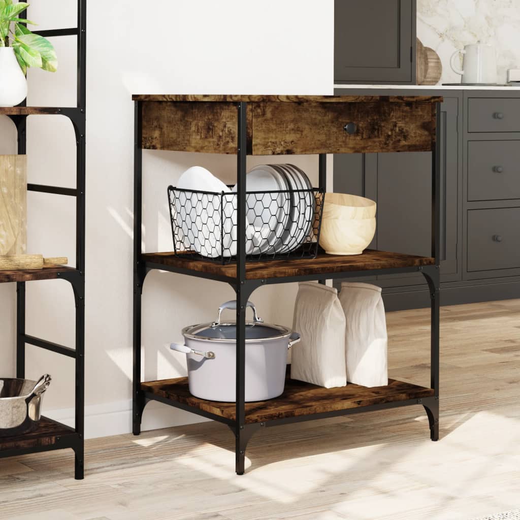 Smoked Oak Kitchen Trolley 60x48x89.5 cm Plywood