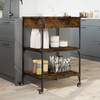 Smoked Oak Kitchen Trolley 60x48x89.5 cm Plywood