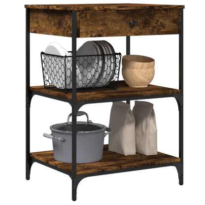 Smoked Oak Kitchen Trolley 60x48x89.5 cm Plywood