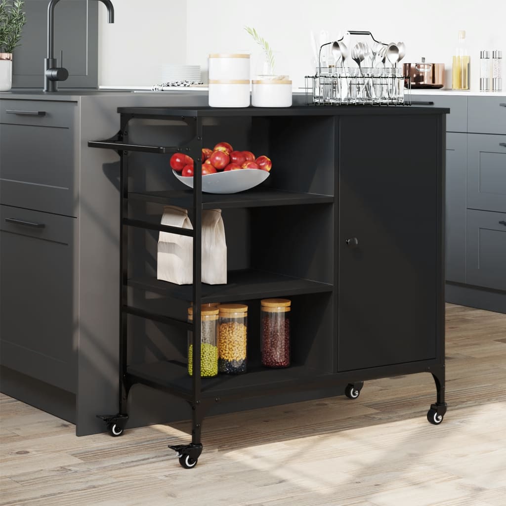 Carrello da Cucina Nero 87,5x38,5x84,5 cm in Legno Multistrato - homemem39