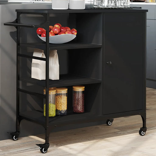 Carrello da Cucina Nero 87,5x38,5x84,5 cm in Legno Multistrato - homemem39