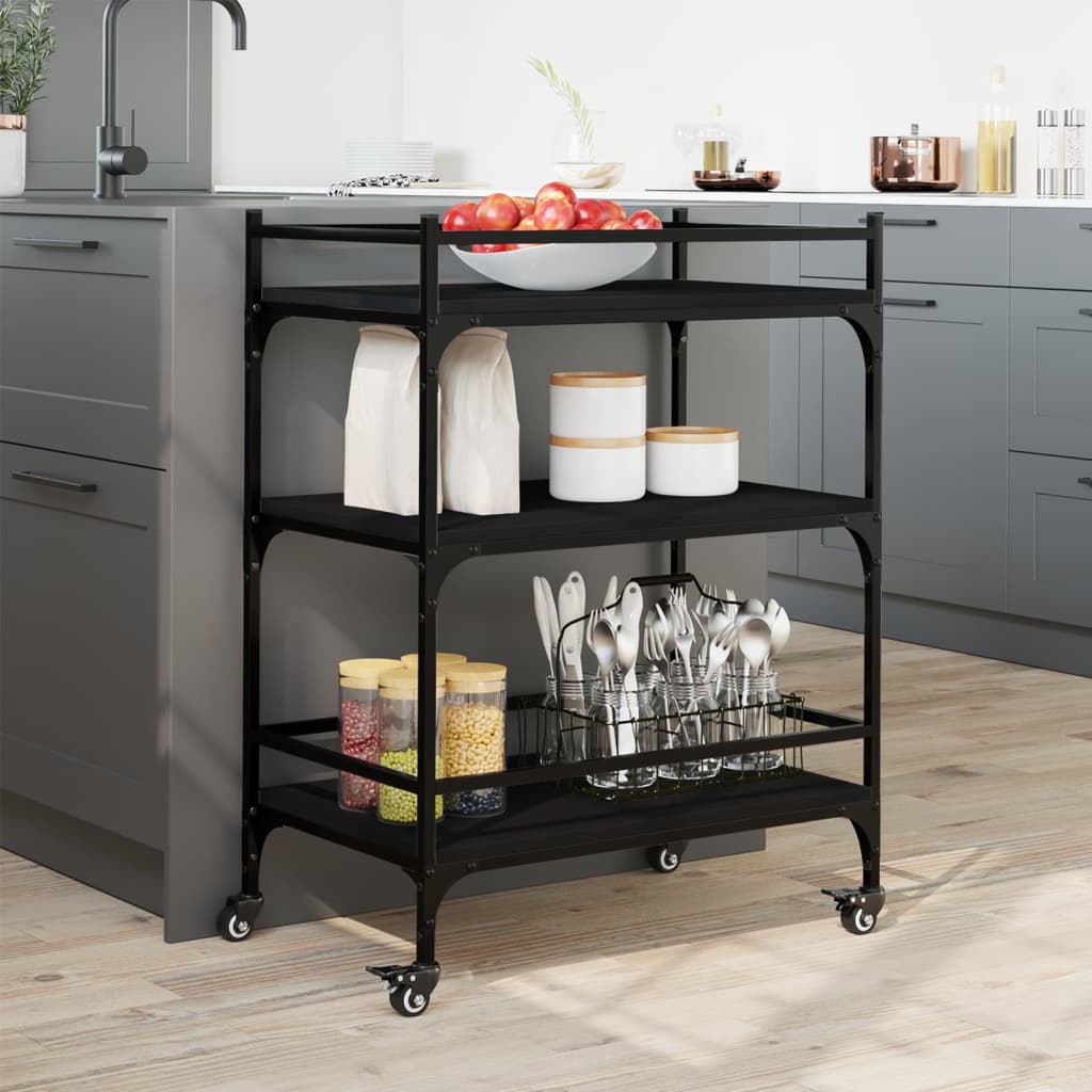 Carrello da Cucina Nero 65x40x86,5 cm in Legno Multistrato - homemem39