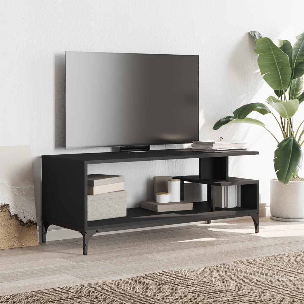 Mobile TV Nero 102x40x41cm Legno e Acciaio Verniciato a Polvere - homemem39