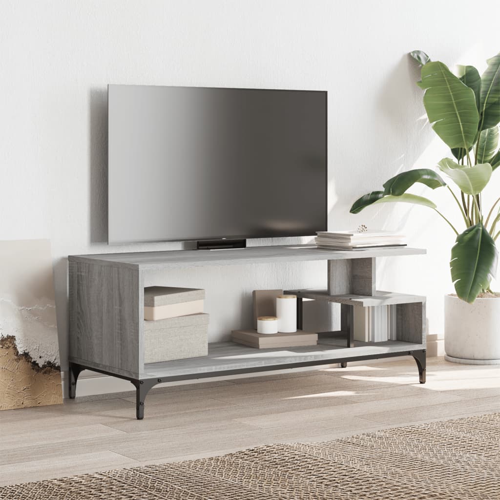 Mobile TV Grigio Sonoma 102x40x41cm Legno e Acciaio a Polvere