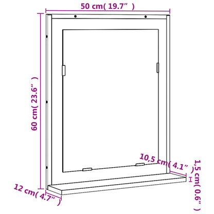 Specchio da Bagno con Ripiano Nero 50x12x60cm Legno Multistrato