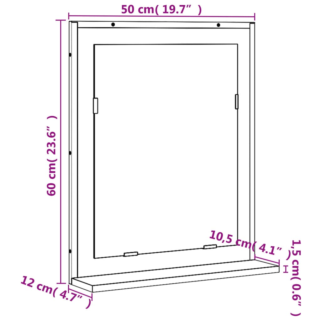 Specchio Bagno con Ripiano Rovere Fumo 50x12x60 cm Multistrato