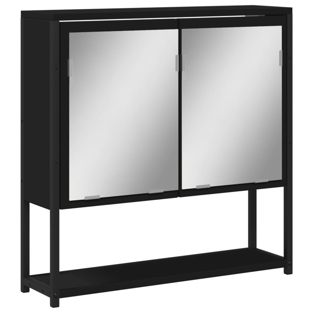 Mobile da Bagno con Specchio Nero 60x16x60 cm Legno Multistrato