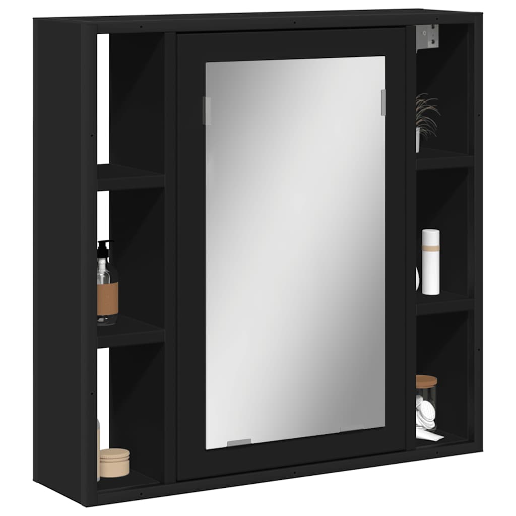Mobile da Bagno con Specchio Nero 60x16x60 cm Legno Multistrato