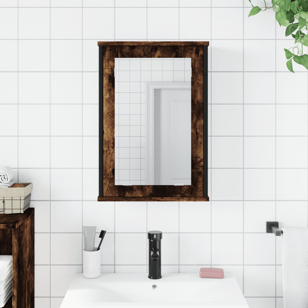 Mobile Bagno Specchio Rovere Fumo 42x12x60 cm Legno Multistrato