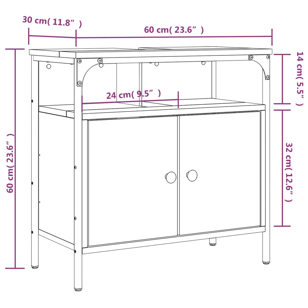 Mobile Lavabo Bagno Rovere Sonoma 60x30x60 cm Legno Multistrato