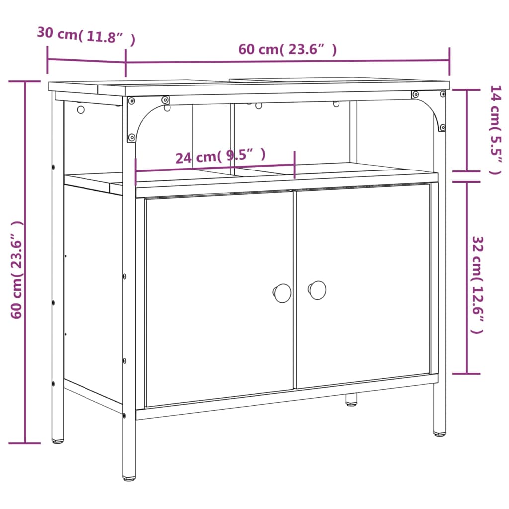 Mobile Lavabo Bagno Rovere Fumo 60x30x60 cm Legno Multistrato