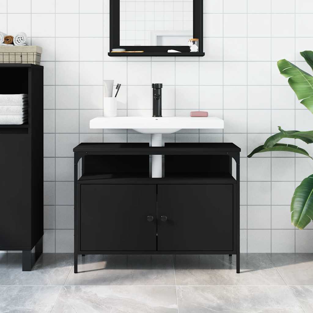 Mobile Lavabo Bagno Nero 80x30x60 cm in Legno Multistrato