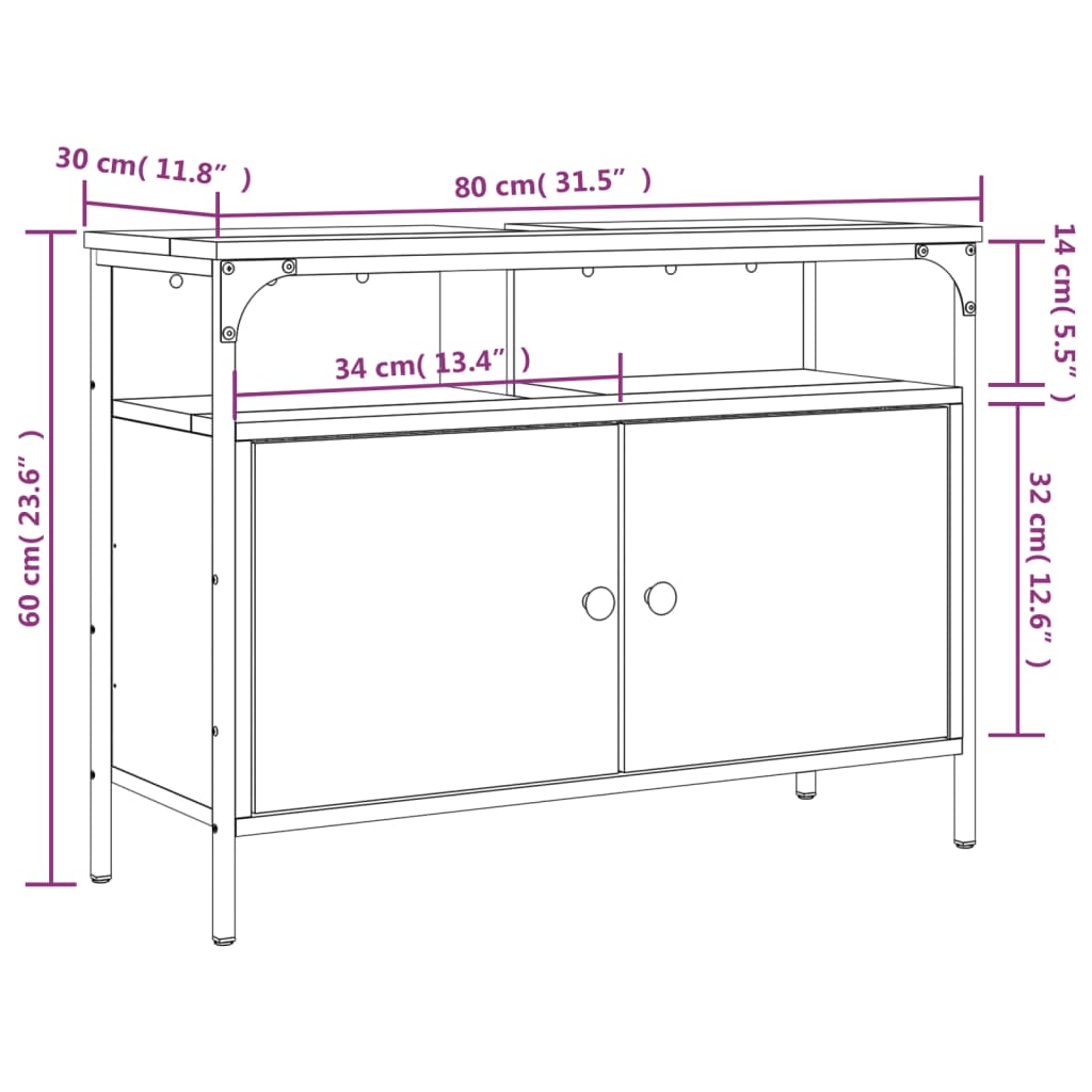 Mobile Lavabo Bagno Nero 80x30x60 cm in Legno Multistrato - homemem39