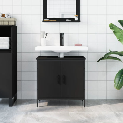 Mobile Lavabo Bagno Nero 60x30x60 cm in Legno Multistrato