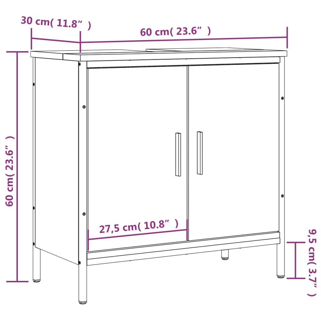 Mobile Lavabo Bagno Nero 60x30x60 cm in Legno Multistrato