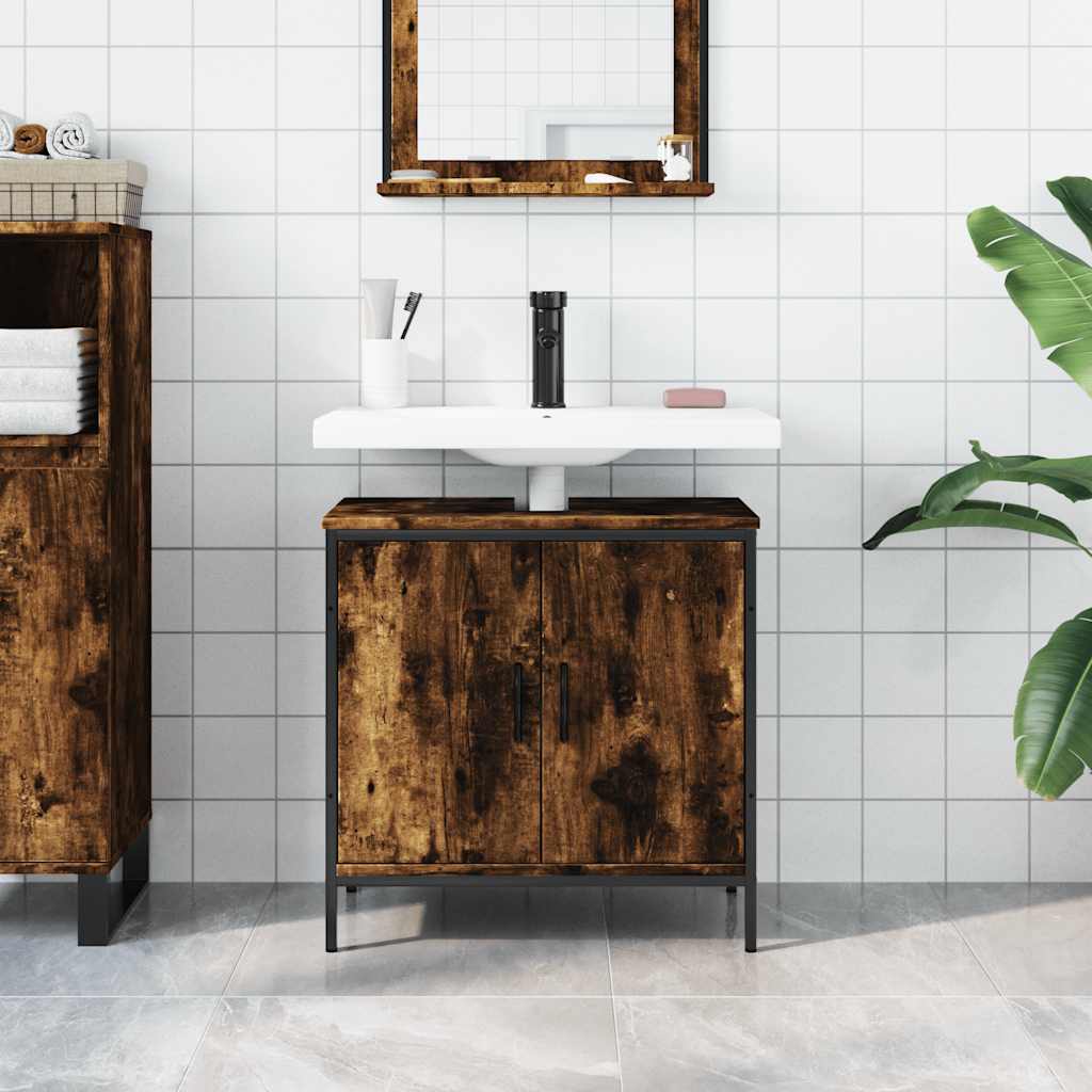 Mobile Lavabo Bagno Rovere Fumo 60x30x60 cm Legno Multistrato