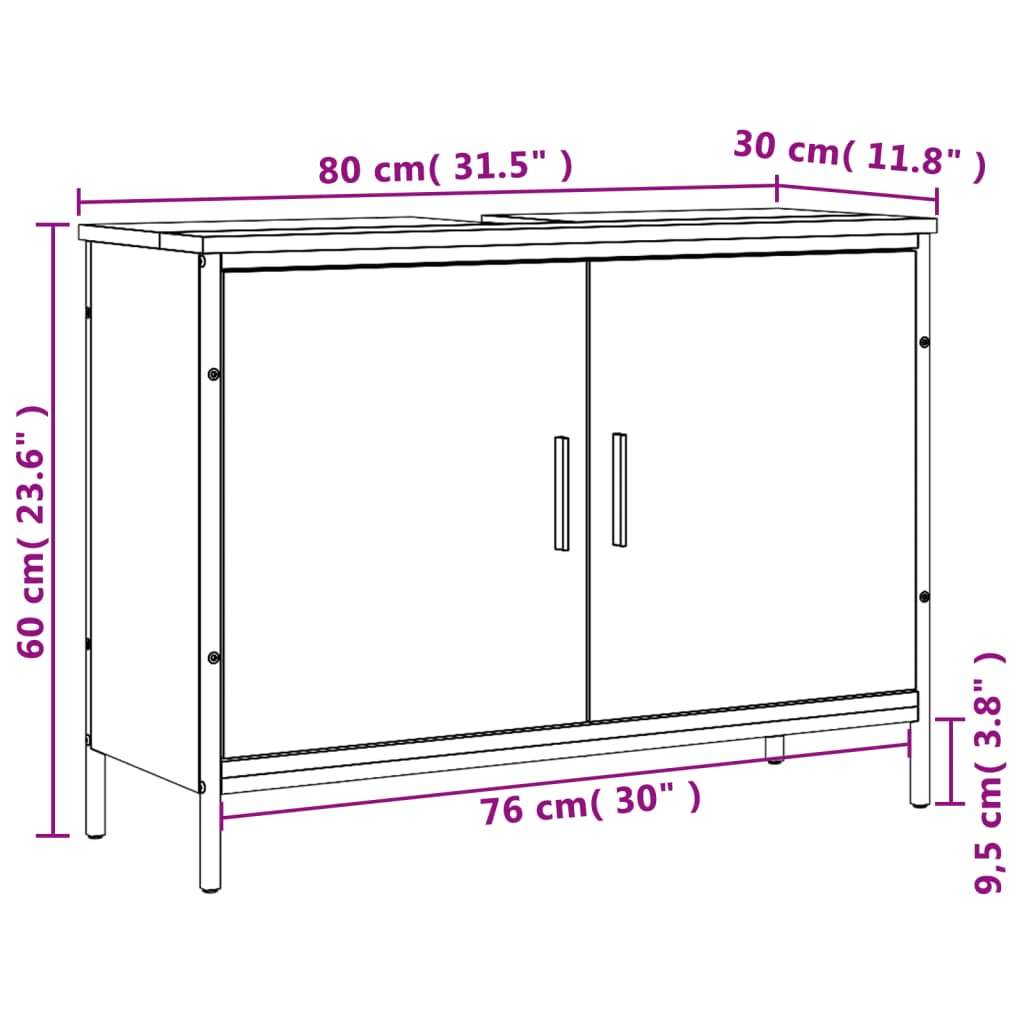 Mobile Lavabo Bagno Rovere Marrone 80x30x60cm Legno Multistrato