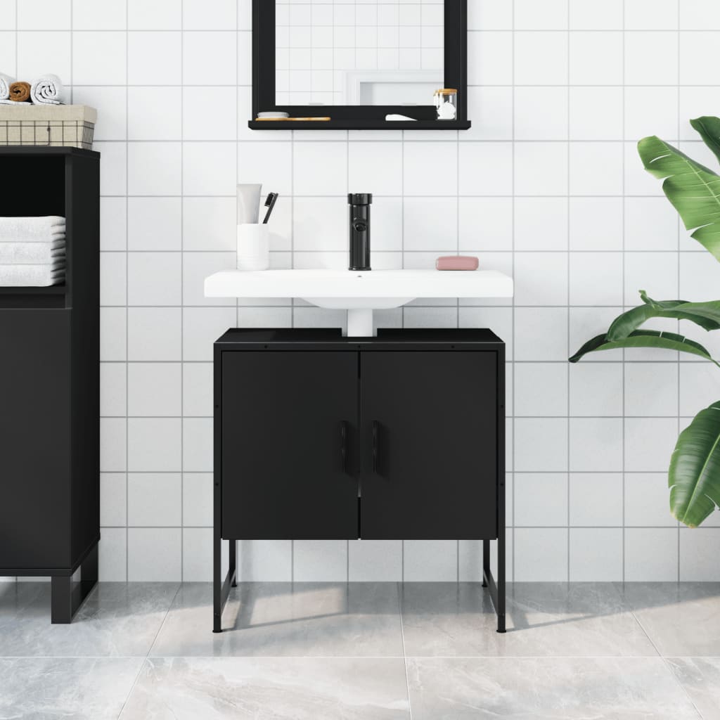 Mobile Lavabo Bagno Nero 60x30x60 cm in Legno Multistrato