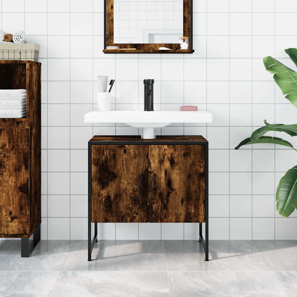 Mobile Lavabo Bagno Rovere Fumo 60x33x60 cm Legno Multistrato