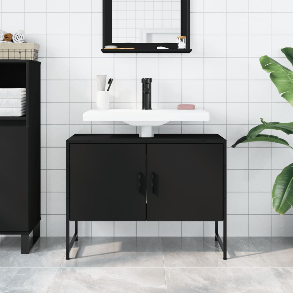 Mobile Lavabo Bagno Nero 60x30x60 cm Legno Multistrato