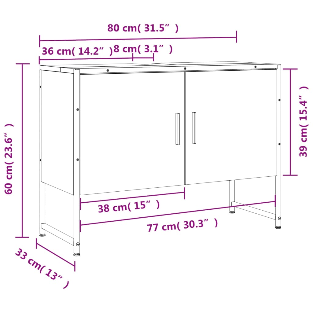 Mobile Lavabo Bagno Nero 60x30x60 cm Legno Multistrato