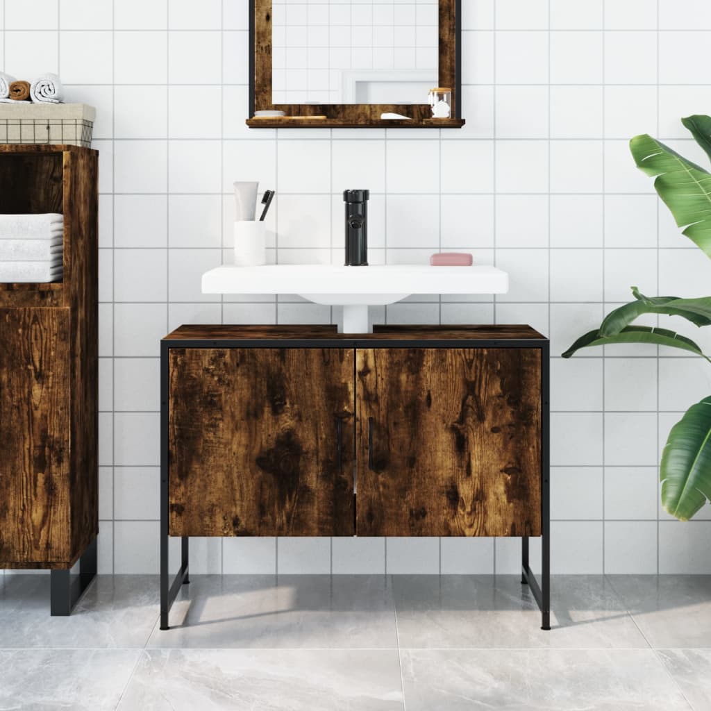 Mobile Lavabo Bagno Rovere Fumo 60x30x60 cm Legno Multistrato - homemem39