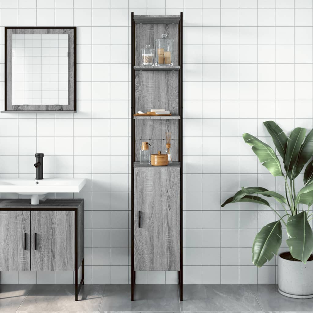 Mobile da Bagno Grigio Sonoma 33x33x185,5 cm Legno Multistrato