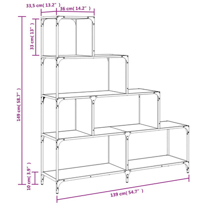 Libreria a 4 Gradini Nera 139x33,5x149 cm in Legno Multistrato