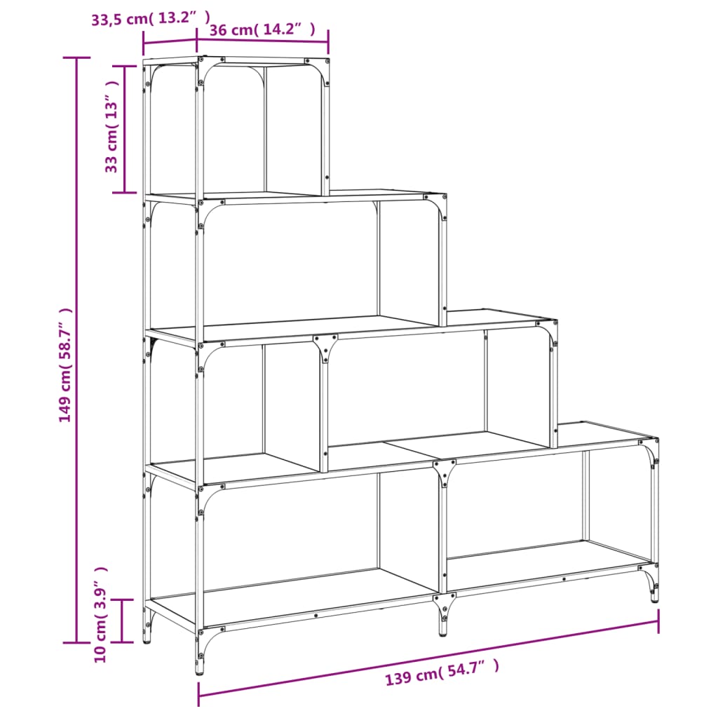 Libreria 4 Gradini Rovere Sonoma 139x33,5x149 Legno Multistrato