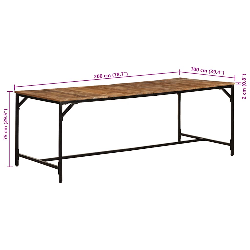 Tavolo da Pranzo 200x100x75cm in Legno Massello di Mango Grezzo | homemem39